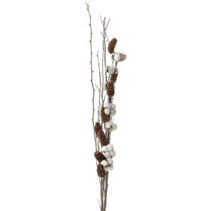 Аранжировка от сухи клонки, шишарки и памук, 30х115 см