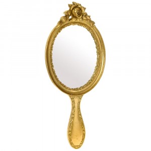 Огледало овал с дръжка полирезин златен ефект 19Χ45
