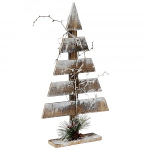 Дървена елха, декорирана, бяла, 15х6х40 см