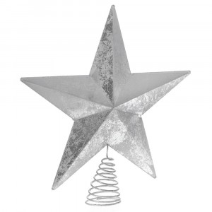 Връх за елха, звезда, метал, сребро, 25х30 см
