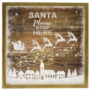 Дървена картина с LED светлина, коледен впряг, с батерии, 27х27 см