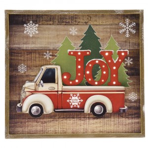 Дървена картина с LED осветление, JOY, с батерии, 37х34 см