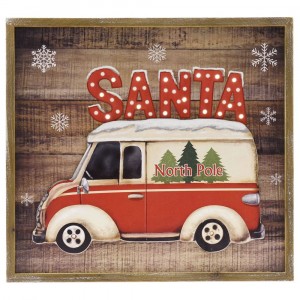 Дървена картина с LED осветление, SANTA, с батерии, 37х34 см