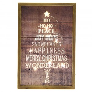 Дървена картина с LED осветление, елха , батерии, 20х30 см