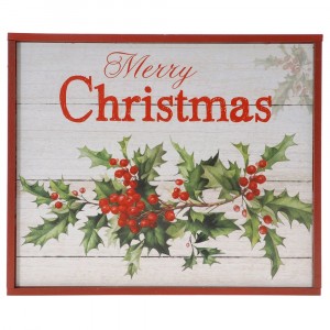Дървена картина MERRY CHRISTMAS, имел, 24х20 см
