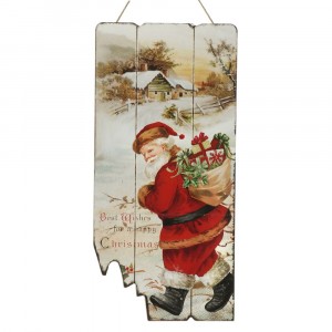 Пано за стена, Дядо Коледа с чувал, дърво, 24х50 см