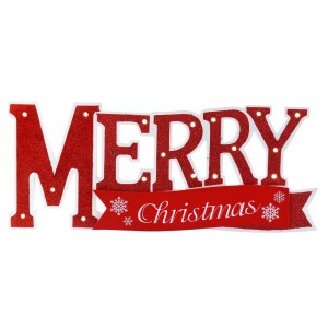 Нaдпис MERRY CHRISTMAS, светлина, дърво, 36х15 см