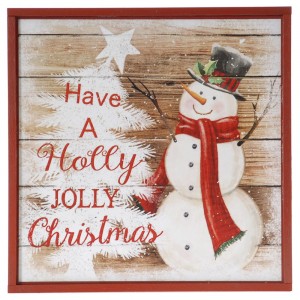 Картина дърво, снежко с елха, 20х20 см