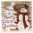 Картина дърво, снежко с елха, светеща, 27х27 см