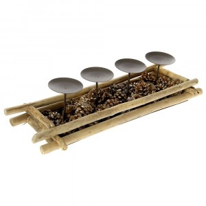 Коледен свещник дърво със шишарки, 50Х20Х12СМ