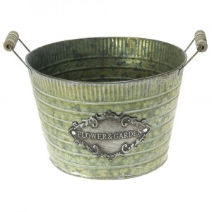 Метална кашпа зелена, диаметър 25Χ17СМ