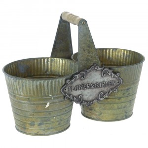 Метална кашпа зелена двойна, 25Χ12Х11СМ