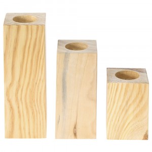 Свещници дърво, натурал, к-т 3 бр