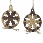 К-т от 2 дървени орнаменти топки триизмерни висящи, 10СМ кафяво