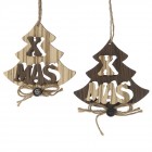 К-т от 2 дървени орнаменти елхи триизмерни висящи, 12СМ кафяво