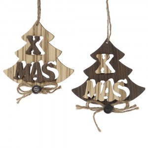 К-т от 2 дървени орнаменти елхи триизмерни висящи, 12СМ кафяво