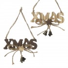 Merry Christmas, дървен надпис с камбанки, 11,5СМ. кафяво