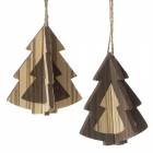 К-т от 2 бр дървени орнаменти елхи висящи, 10СМ, кафяви