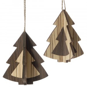 К-т от 2бр висящи дървени елхи, 13СМ, кафяво