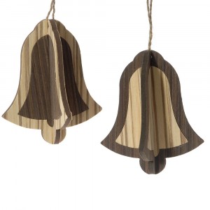 К-т от 2бр висящи дървени камбанки, 13СМ, кафяво
