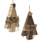 Дървен орнамент елха висяща, два цвята, 17СМ