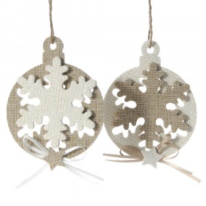 К-т 2 бр. триизмерни висящи елементи, снежинки, кадифе, беж, 10 см