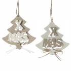 К-т 2 бр. триизмерни висящи фигурки, елхи, кадифе, беж, 12 см