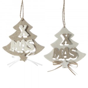 К-т 2 бр. триизмерни висящи фигурки, елхи, кадифе, беж, 12 см