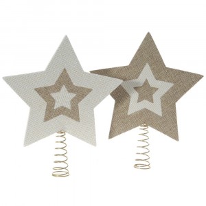 Връх за елха, звезда, кадифе, беж, 20 см