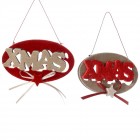 Висяща украса с кадифе табелки червени X 'mas, к-т от 2бр, 14СМ