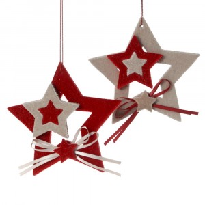 Висяща декорация филц, звезди, к-т от 2бр, 3D, 10СМ
