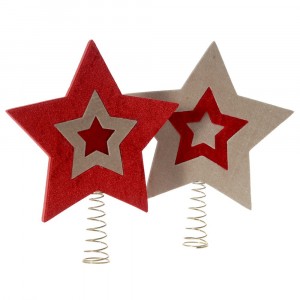 Връх за елха, звезда, кадифе, червена, 20 см