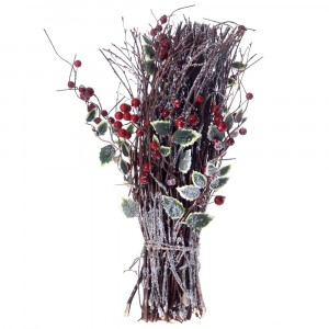 Сноп заснежени пръчки, листа  и шипки, 40 см