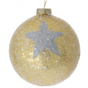 Стъклена топка, златна с брокатена звезда, к-т 4 бр. 10 см
