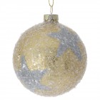 Стъклена топка, златна с брокатена звезда, к-т 6 бр., 8 см