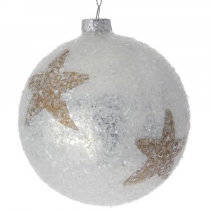 Стъклена топла, сребро с брокатена звезда, к-т 4 бр., 10 см