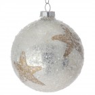 Стъклена топка, сребро с брокатена звезда, к-т 6 бр.,8 см