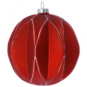 Коледна стъклена топка червено релеф, к-т от 4бр, 10СМ