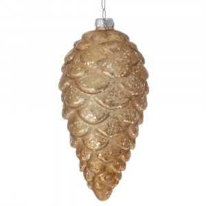 Коледна стъклена шишарка златно, к-т от 4бр, 15СМ