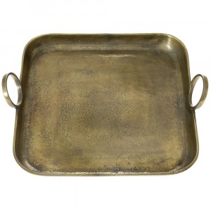 Алуминив поднос с дръжки, старо злато, 42х37 см