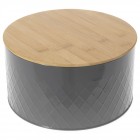 Метална кутия за бисквити, черна с бамбуков капак, 26х13 см