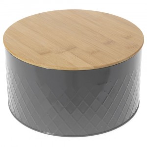 Метална кутия за бисквити, черна с бамбуков капак, 26х13 см