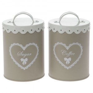 Метални кутии бяло, кафе и захар,S/2, 11Х15 см
