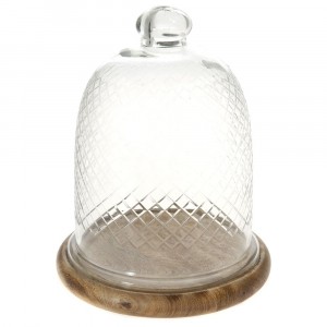 Дървен поднос със стъклен капак, Ф21Х25 см