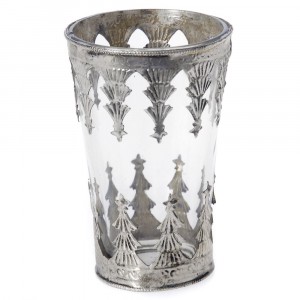 Стъклена ваза с метална декорация, Ф9х13 см