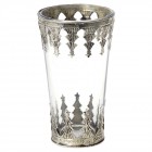 Стъклена ваза с метална декорация, Ф10х17 см