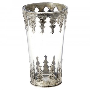 Стъклена ваза с метална декорация, Ф10х17 см