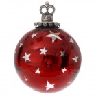 Стъклена топка червена на бели звездички 14СМ