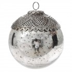 Коледен стъклен орнамент топка сребро декор 12СМ