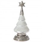 Коледен стъклен орнамент елха бяло и метал декор 14Х27СМ